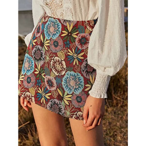 Floral Jacquard Mini Skirt Boho Large